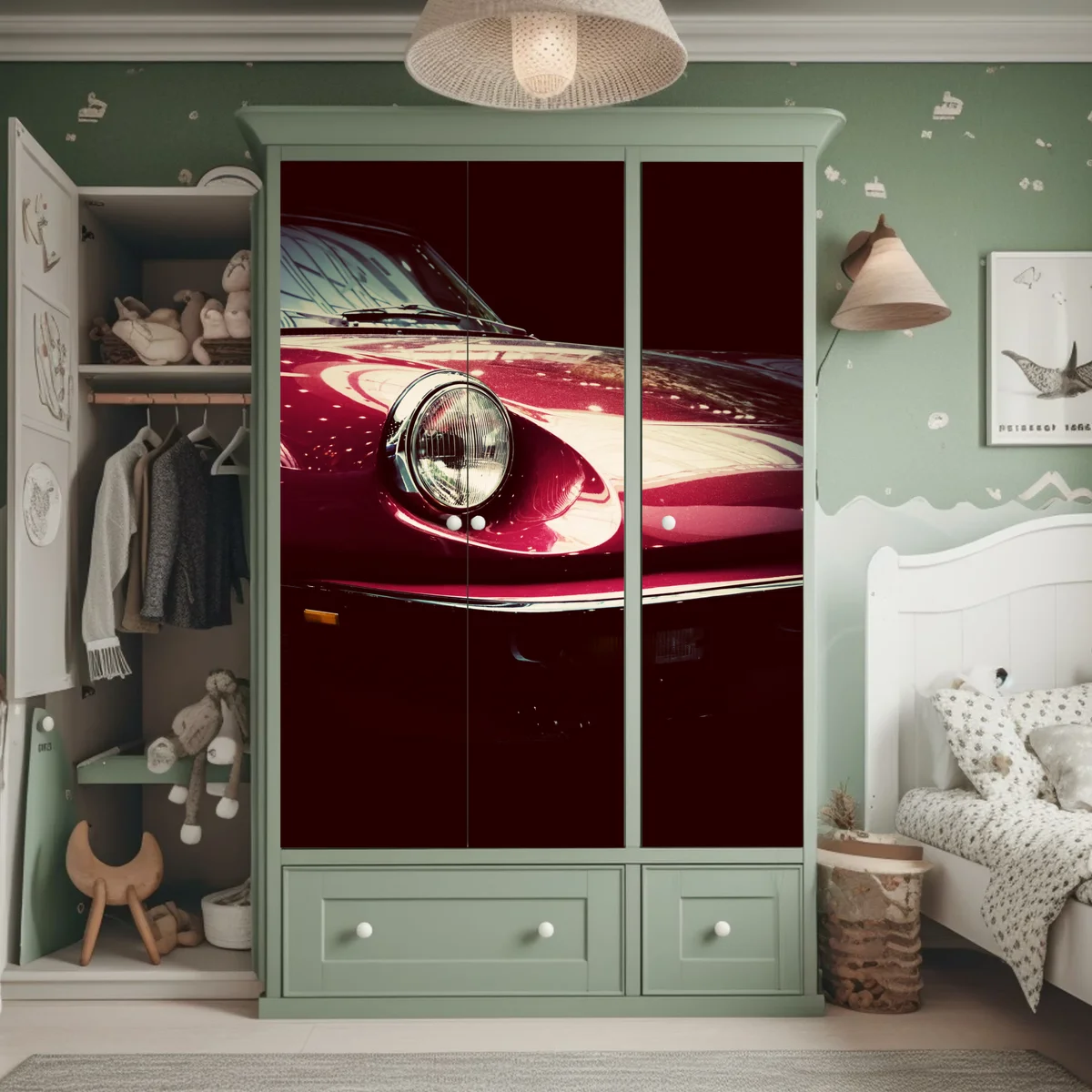 Schrankaufkleber nahaufnahme eines klassischen roten sportwagens Schrankaufkleber nahaufnahme eines klassischen roten sportwagens