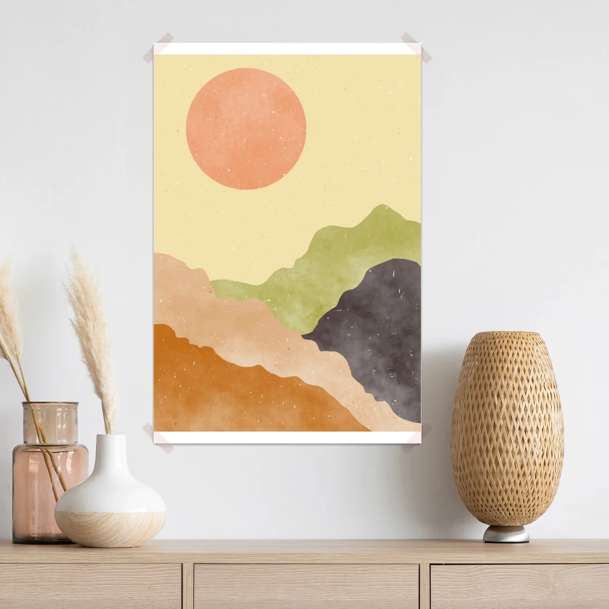 Poster minimalistische pastell bergsonne • Poster bei Wallnifity® Poster minimalistische pastell bergsonne • Poster bei Wallnifity®