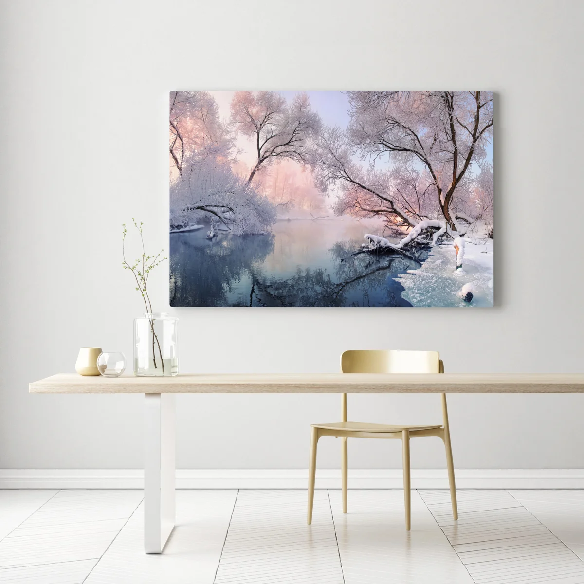 Leinwandbild ruhige winterlandschaft am fluss Leinwandbild ruhige winterlandschaft am fluss