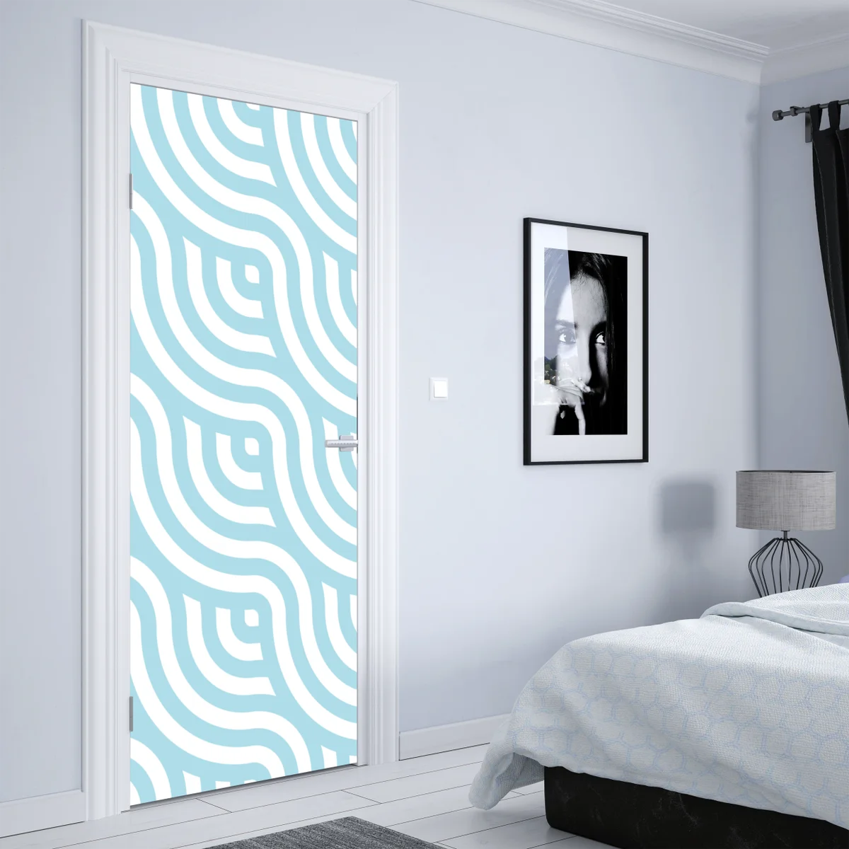 Türaufkleber sanftes türkis geometrisches wellenmuster • Türaufkleber bei Wallnifity® Türaufkleber sanftes türkis geometrisches wellenmuster • Türaufkleber bei Wallnifity®