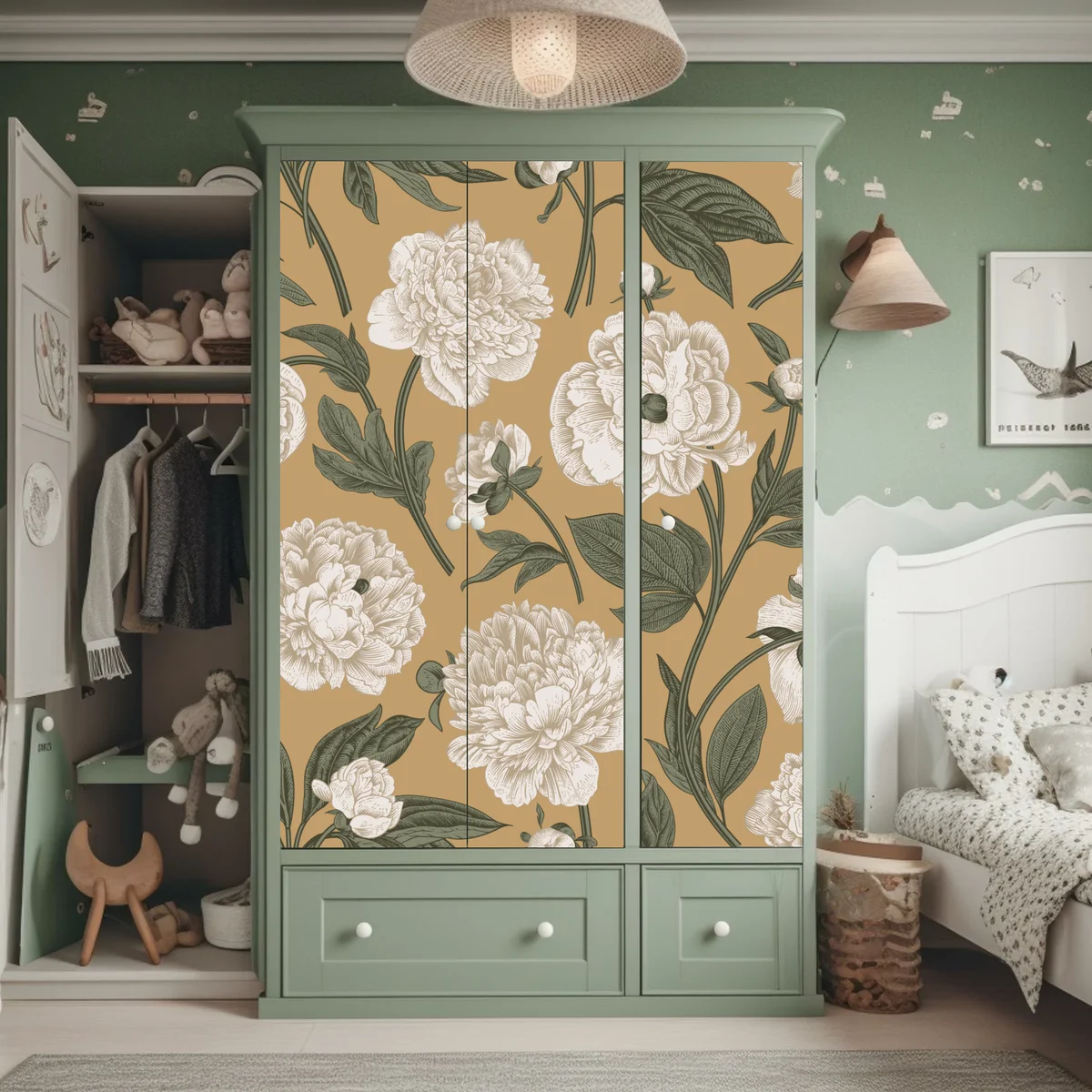 Schrankaufkleber vintage botanisches muster mit pfingstrosen Schrankaufkleber vintage botanisches muster mit pfingstrosen