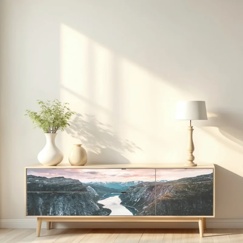 Repositionierbarer Aufkleber ruhiger fjord bei sonnenuntergang