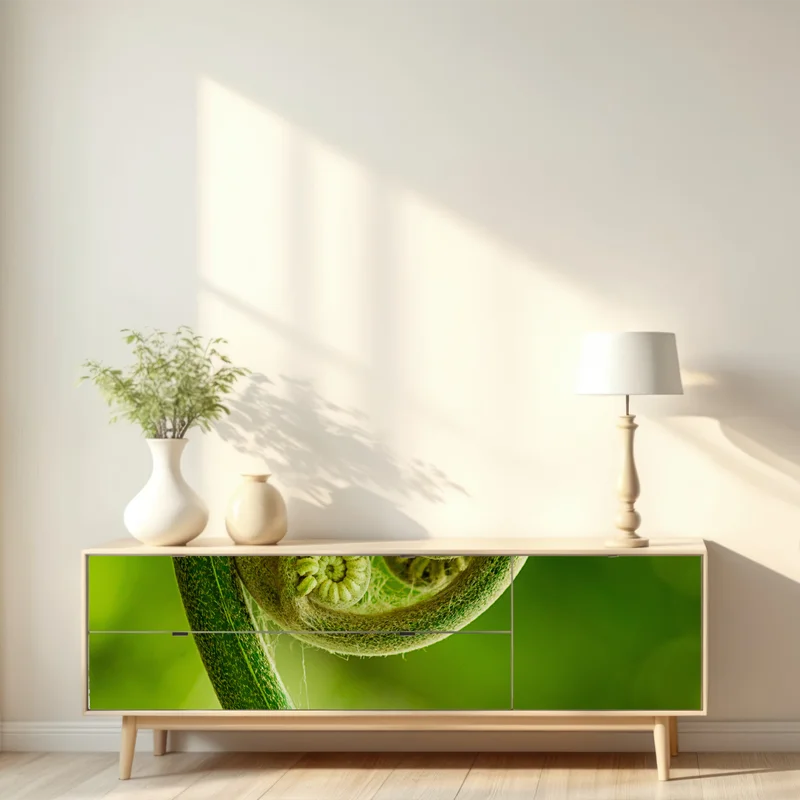 Repositionierbarer Aufkleber grüne farnknospe makroaufnahme