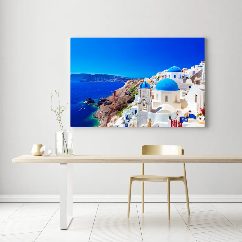 Leinwandbild Santorini blaue kuppeln über dem Ägäischen Meer Leinwandbild Santorini blaue kuppeln über dem Ägäischen Meer