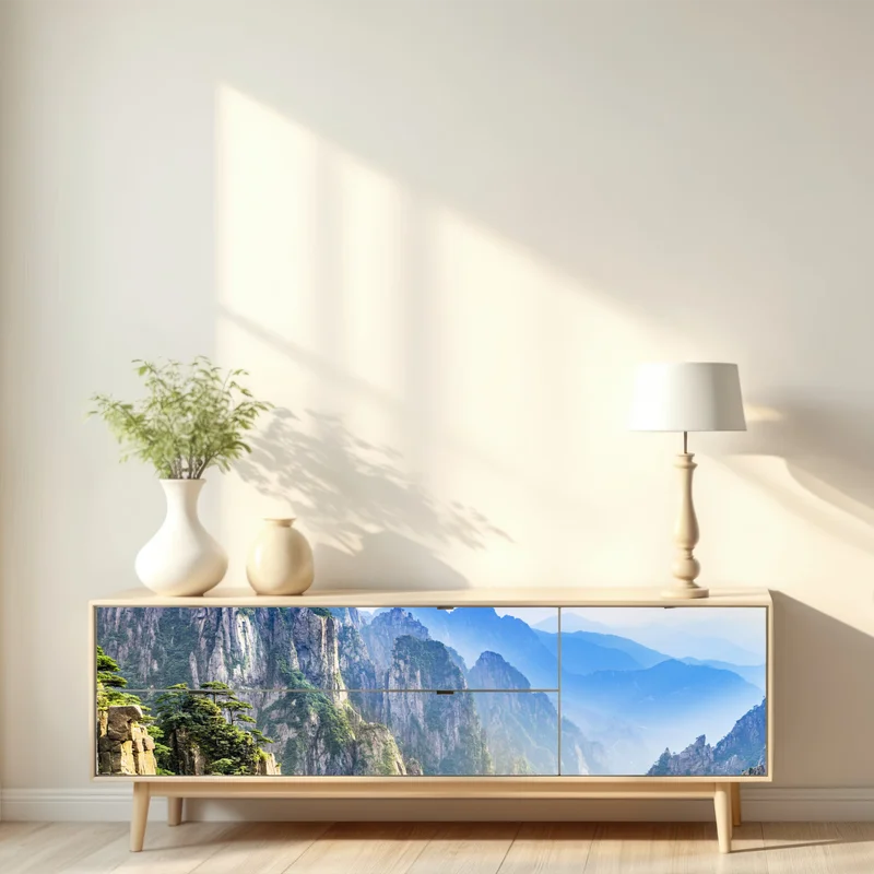 Repositionierbarer Aufkleber nebliges bergpanorama