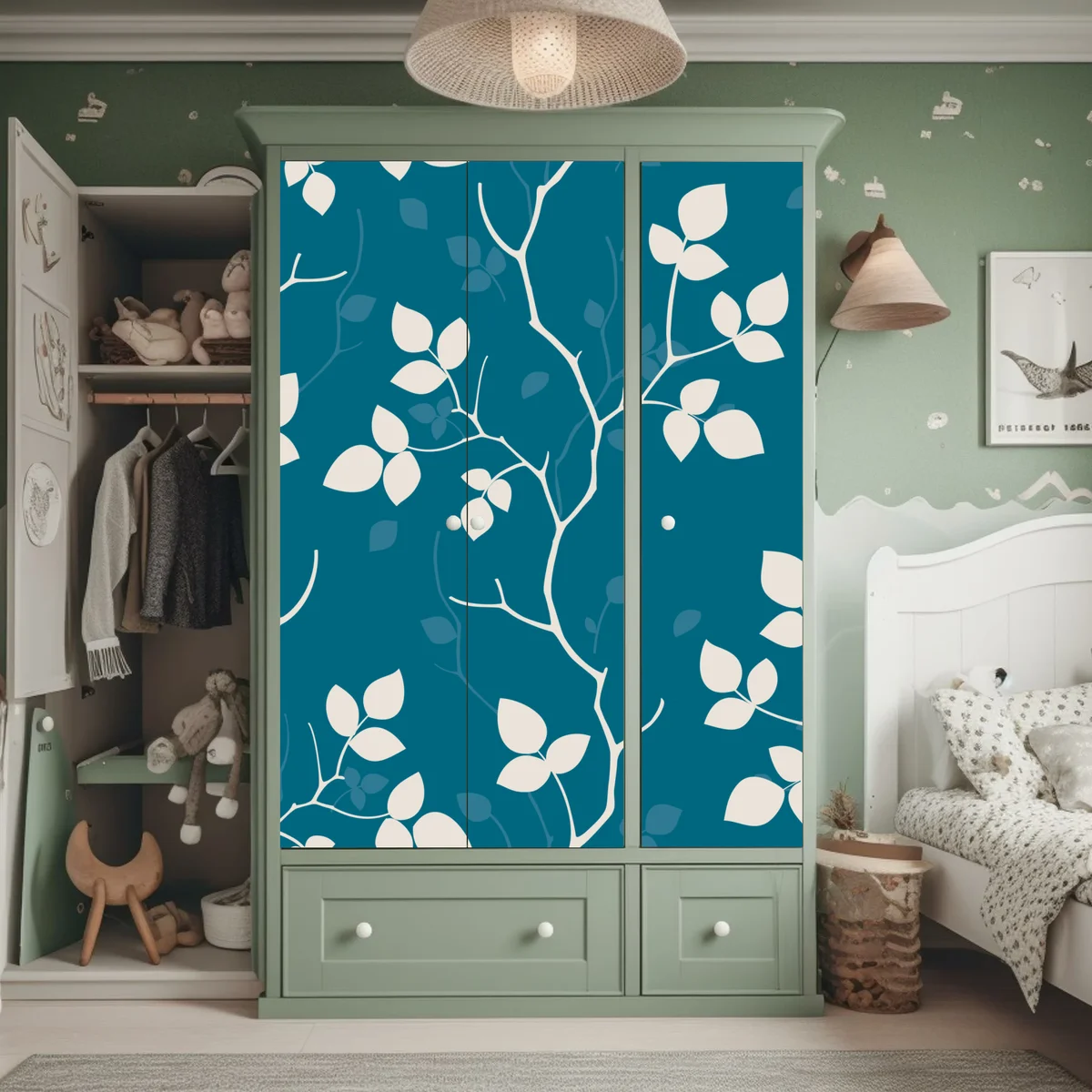 Schrankaufkleber türkises botanisches blattmuster Schrankaufkleber türkises botanisches blattmuster