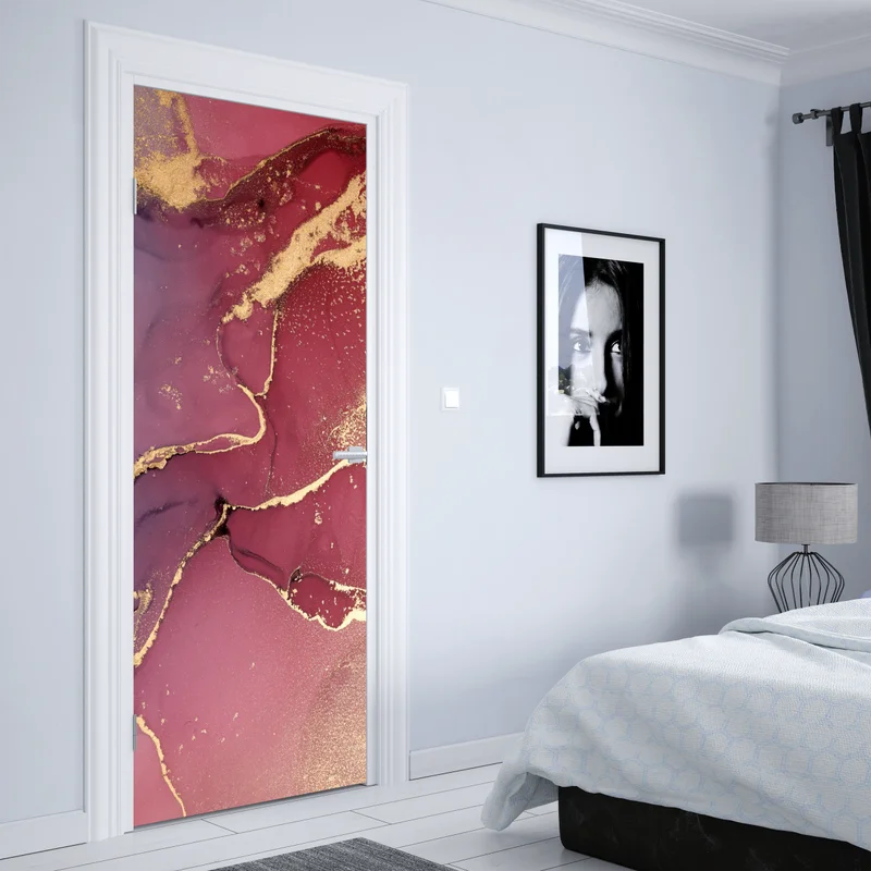 Türaufkleber abstraktes marmoriertes bild in türkis und lila mit gold