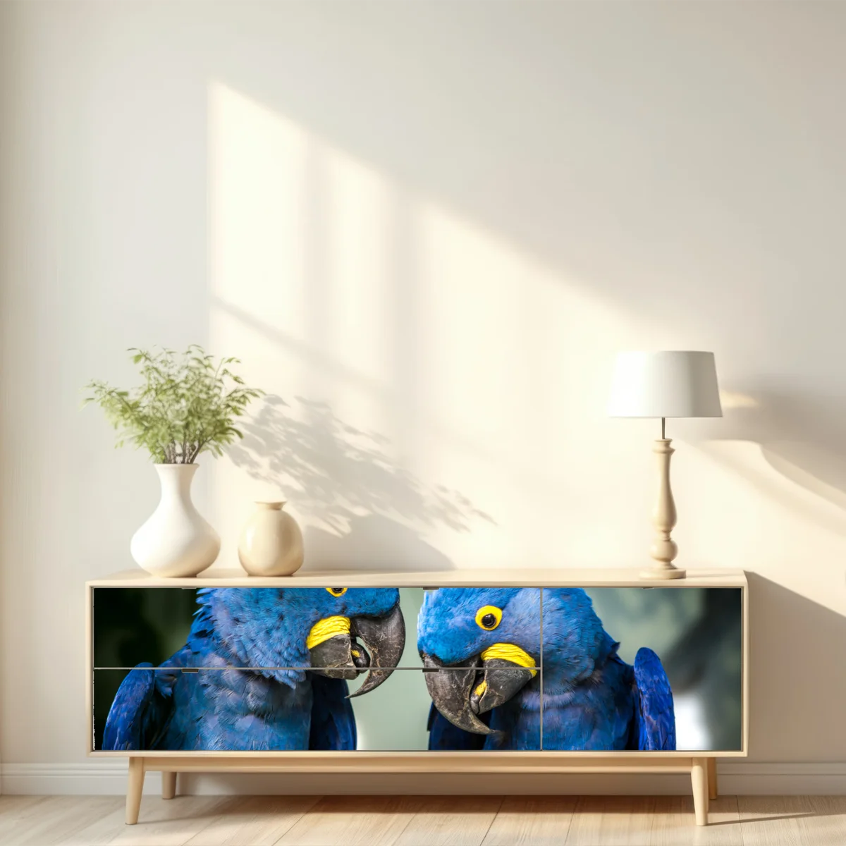 Repositionierbarer Aufkleber paar blauer aras - nahaufnahme Repositionierbarer Aufkleber paar blauer aras - nahaufnahme