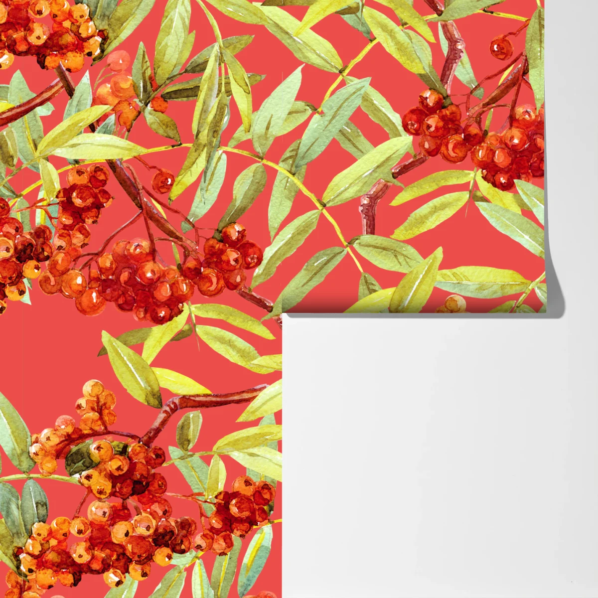 Fototapete aquarellmuster mit vogelbeeren Fototapete aquarellmuster mit vogelbeeren