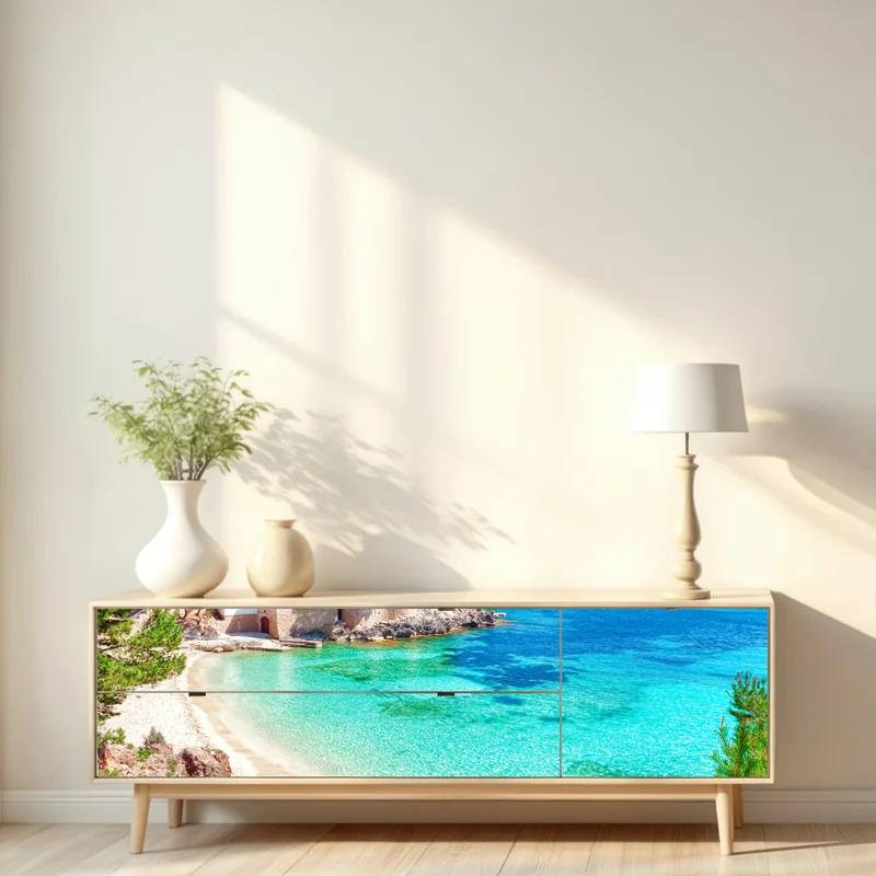 Repositionierbarer Aufkleber ruhige bucht am Mittelmeer mit türkisfarbenem wasser Repositionierbarer Aufkleber ruhige bucht am Mittelmeer mit türkisfarbenem wasser