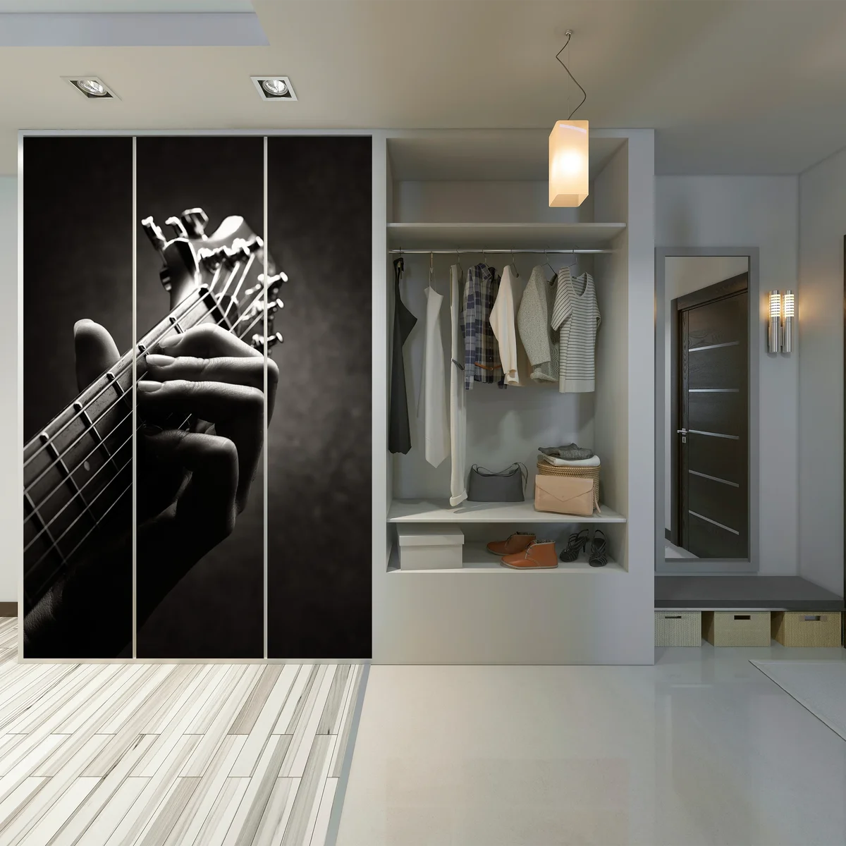 Schrankaufkleber nahaufnahme der hand auf dem griffbrett Schrankaufkleber nahaufnahme der hand auf dem griffbrett