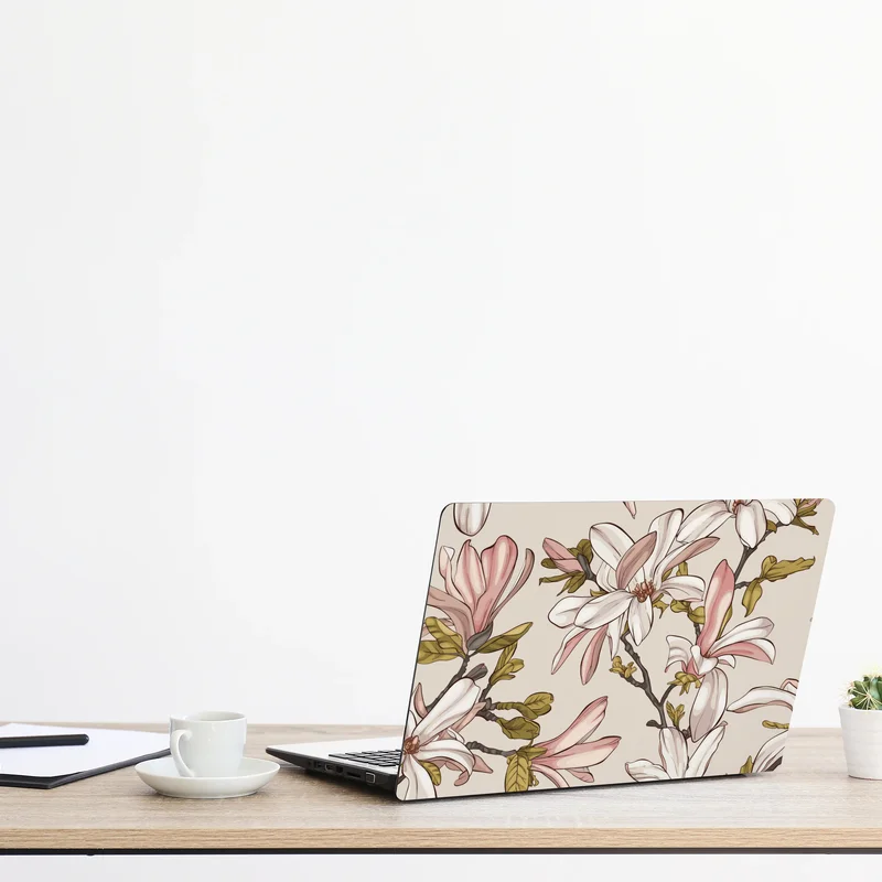 Naklejka na laptopa pastelowe magnolie na beżowym tle Naklejka na laptopa pastelowe magnolie na beżowym tle