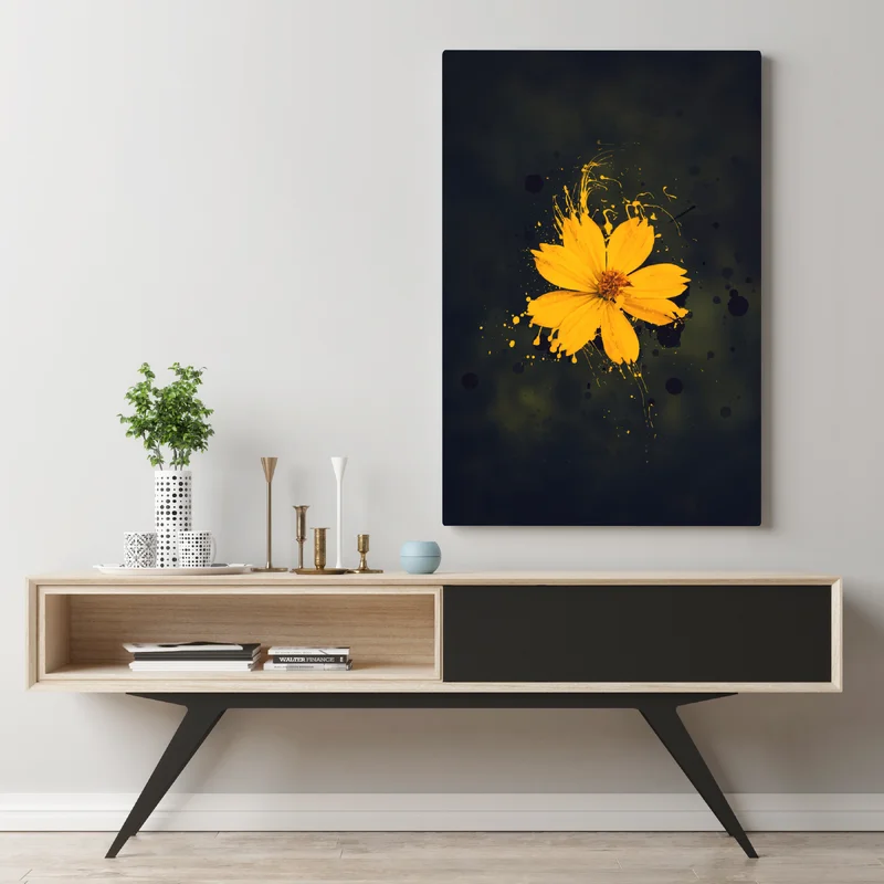 Leinwandbild leuchtende gelbe blüte auf dunklem hintergrund Leinwandbild leuchtende gelbe blüte auf dunklem hintergrund