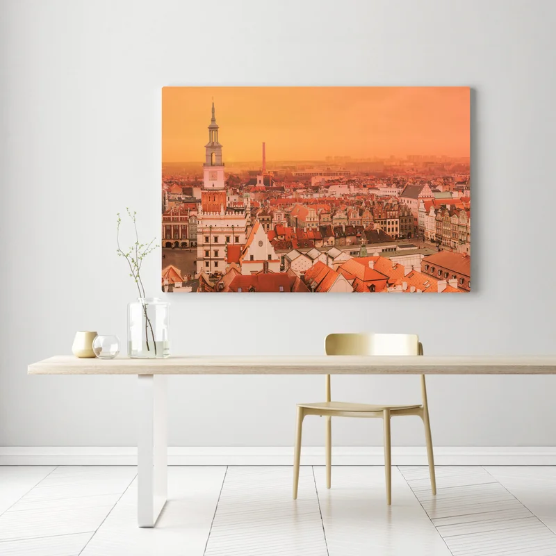 Leinwandbild warmer sonnenuntergang über historischen stadtdächern Leinwandbild warmer sonnenuntergang über historischen stadtdächern