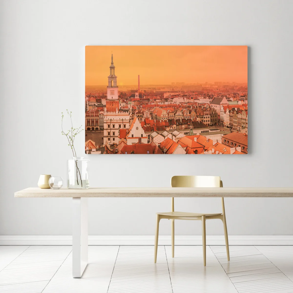 Leinwandbild warmer sonnenuntergang über historischen stadtdächern Leinwandbild warmer sonnenuntergang über historischen stadtdächern