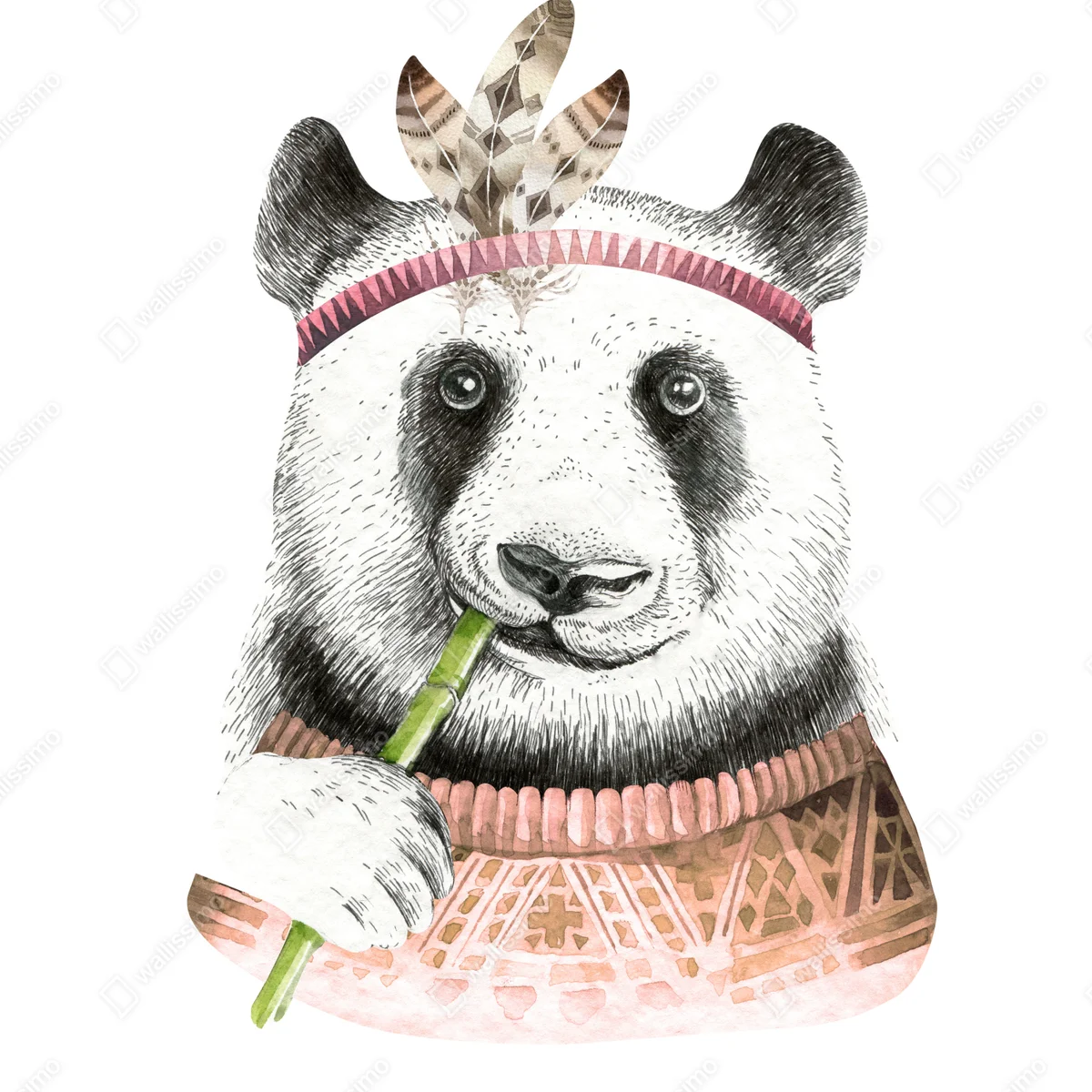 Poster boho aquarell-panda mit federn Poster boho aquarell-panda mit federn