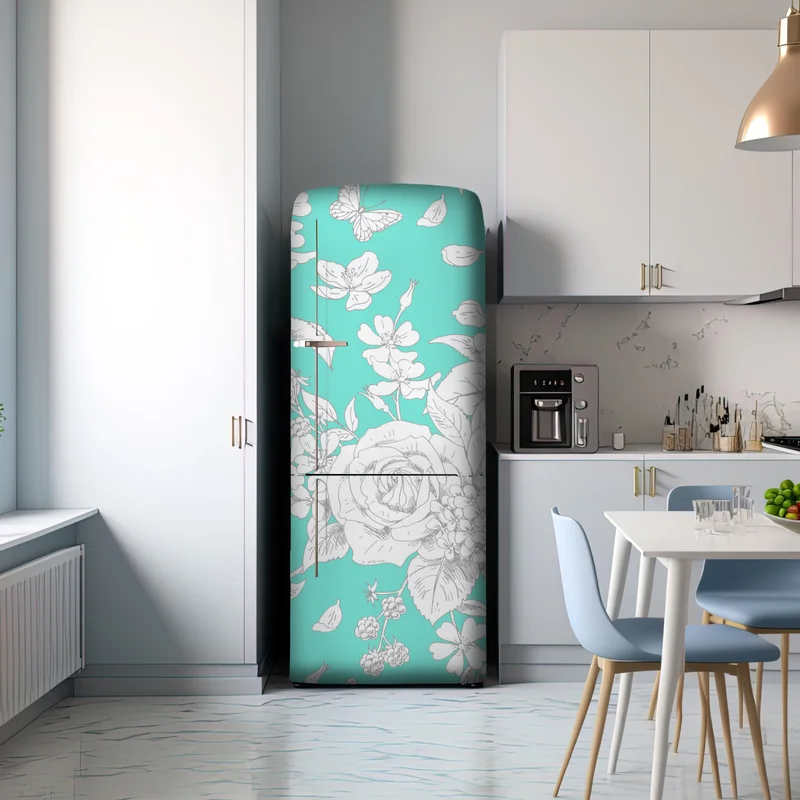 Kühlschrankaufkleber türkis floral muster mit blumen