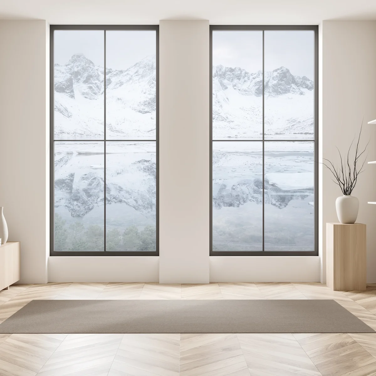 Fensteraufkleber verschneite bergspiegelung in Norwegen Fensteraufkleber verschneite bergspiegelung in Norwegen