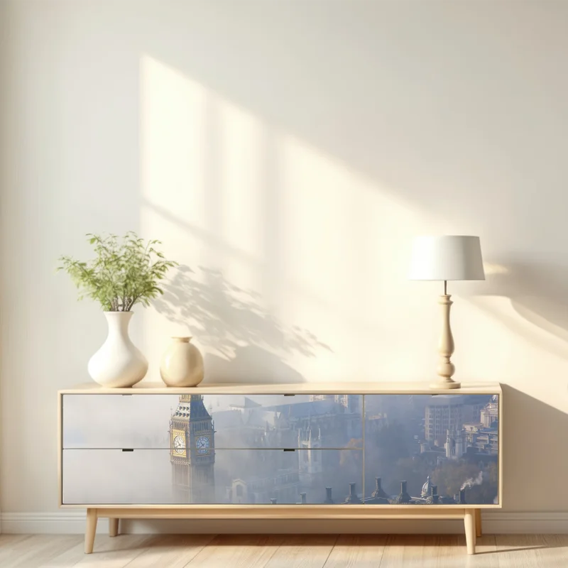 Repositionierbarer Aufkleber neblige luftaufnahme von Big Ben und Palace of Westminster