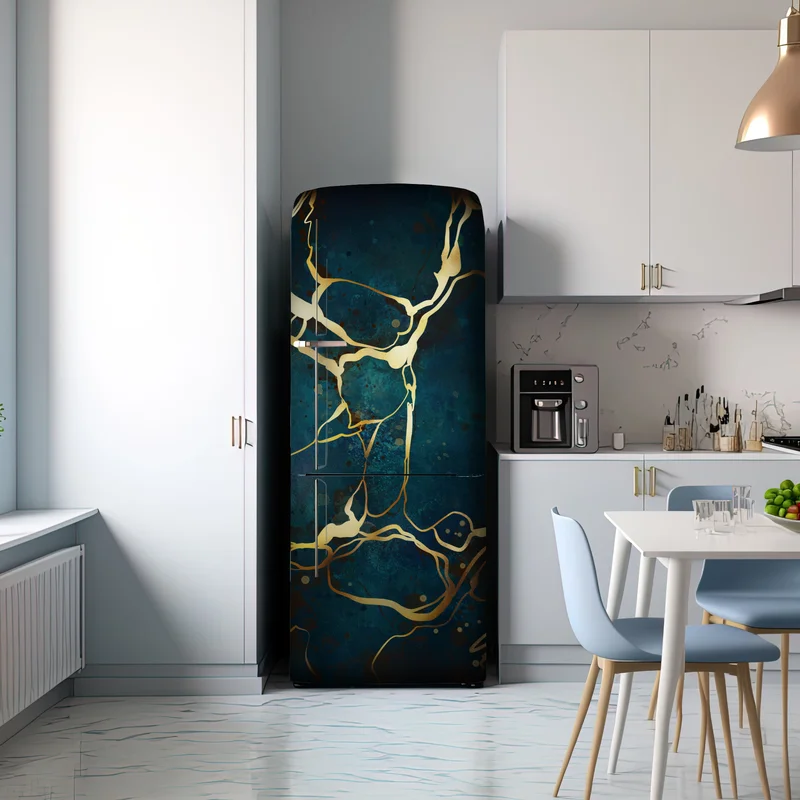 Kühlschrankaufkleber türkis und gold abstrakt mit goldenen adern Kühlschrankaufkleber türkis und gold abstrakt mit goldenen adern