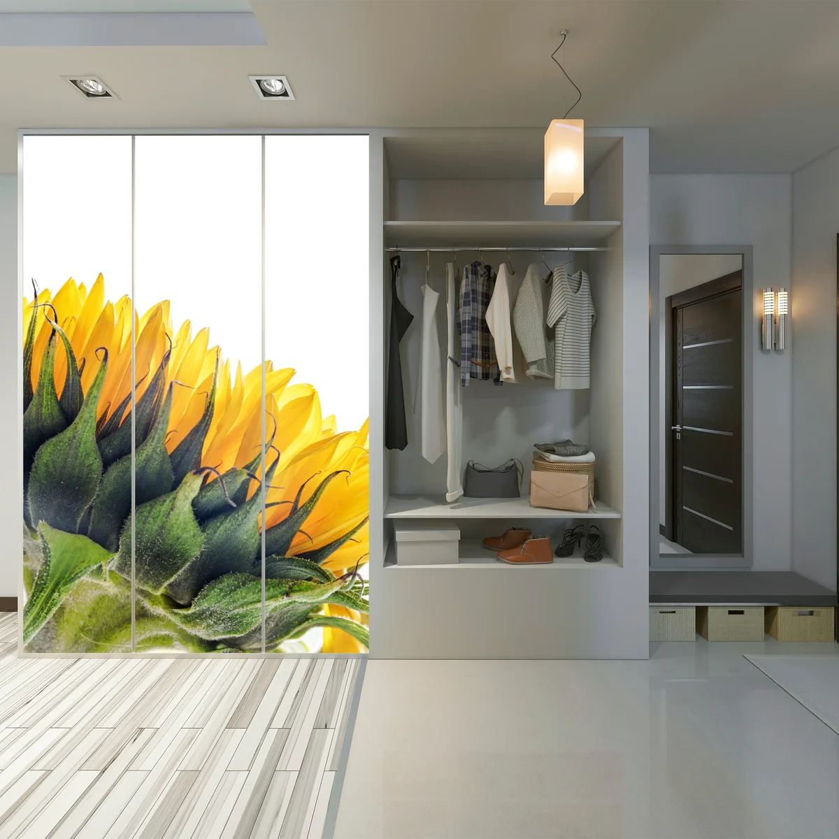 Schrankaufkleber sonnenblume in der ecke auf weißem hintergrund Schrankaufkleber sonnenblume in der ecke auf weißem hintergrund