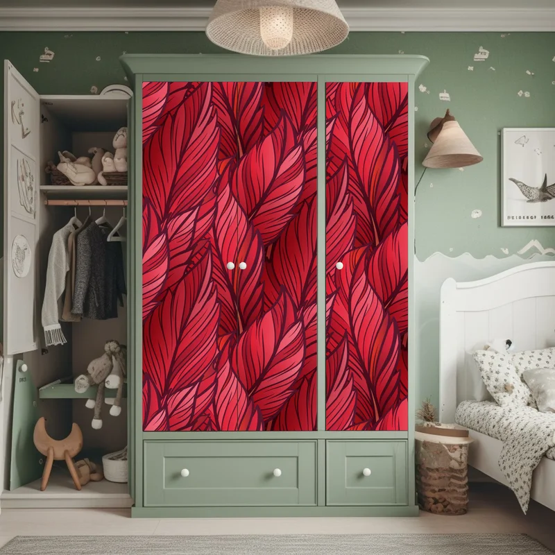 Schrankaufkleber rotes botanisches blättermuster Schrankaufkleber rotes botanisches blättermuster