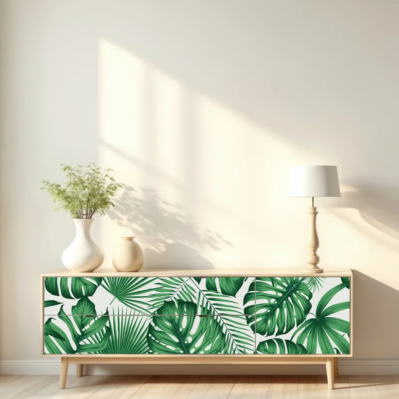 Repositionierbarer Aufkleber tropisches monstera- und palmblättermuster Repositionierbarer Aufkleber tropisches monstera- und palmblättermuster