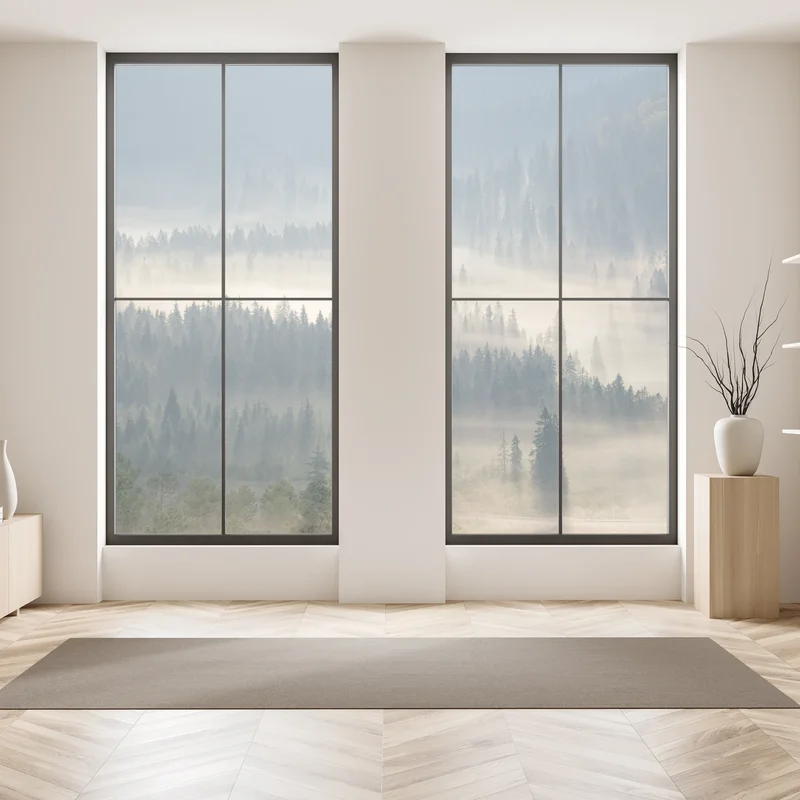 Fensteraufkleber nebliger nadelwald im morgengrauen Fensteraufkleber nebliger nadelwald im morgengrauen