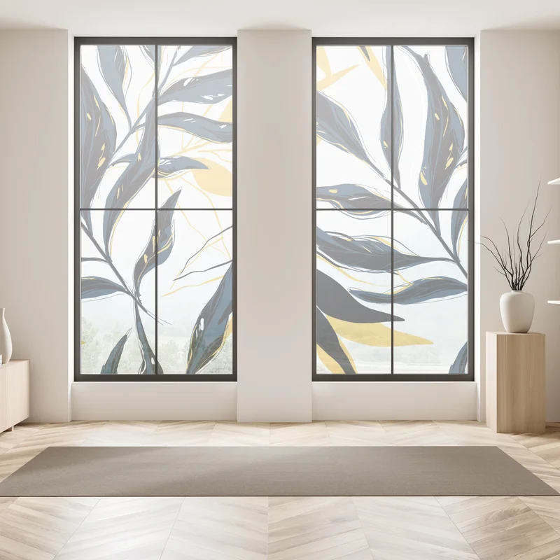 Fensteraufkleber marineblaue und goldene botanische blattkomposition