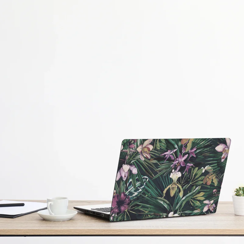 Laptop-Aufkleber tropische orchideen in aquarell und palmblättern