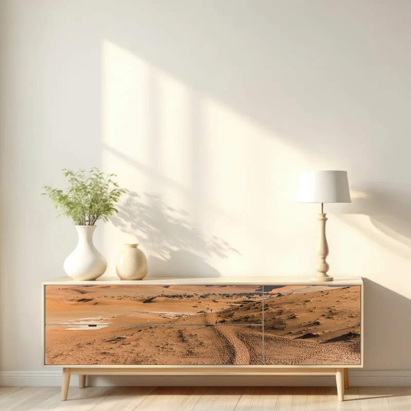 Repositionierbarer Aufkleber weite wüstendünen unter blauem himmel Repositionierbarer Aufkleber weite wüstendünen unter blauem himmel