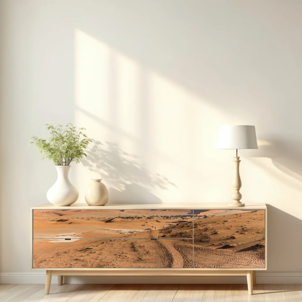 Repositionierbarer Aufkleber weite wüstendünen unter blauem himmel Repositionierbarer Aufkleber weite wüstendünen unter blauem himmel