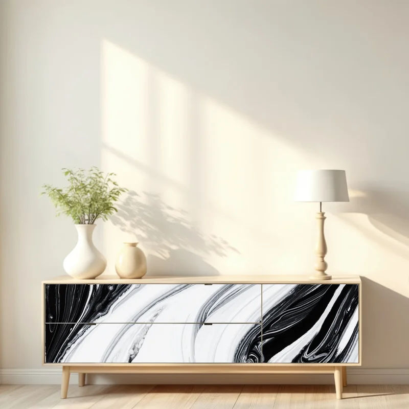 Repositionierbarer Aufkleber monochromer marmorswirbel