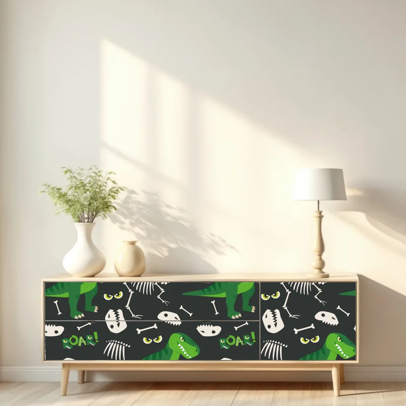 Repositionierbarer Aufkleber verspieltes grünes t-rex muster