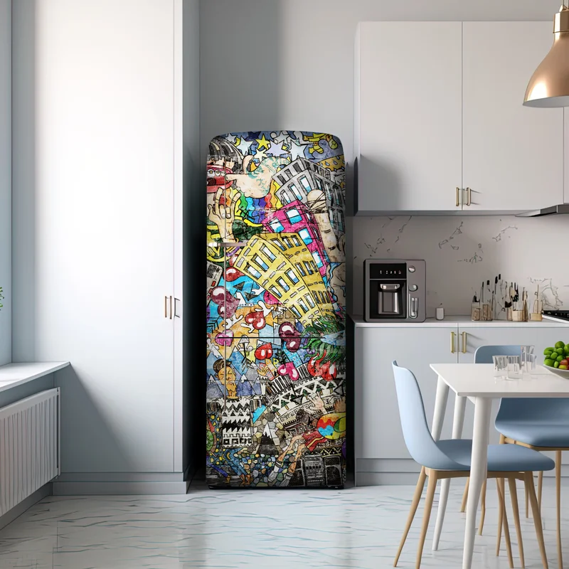 Kühlschrankaufkleber farbenfrohes urbanes musikmural