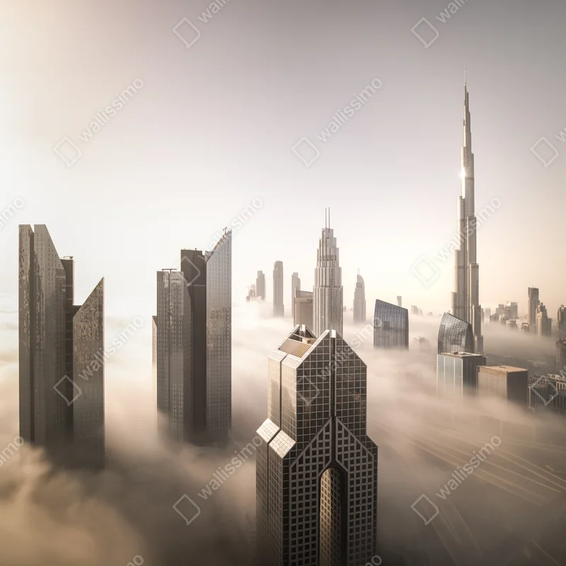 Fototapete neblige Dubai skyline über den wolken Fototapete neblige Dubai skyline über den wolken