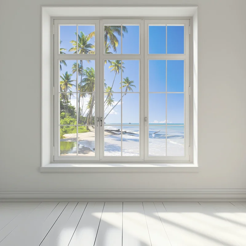 Fensteraufkleber tropischer palmenstrand unter blauem himmel
