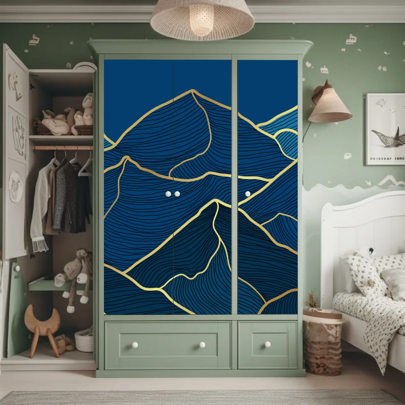 Schrankaufkleber goldene linien berglandschaft auf dunkelblauem hintergrund Schrankaufkleber goldene linien berglandschaft auf dunkelblauem hintergrund