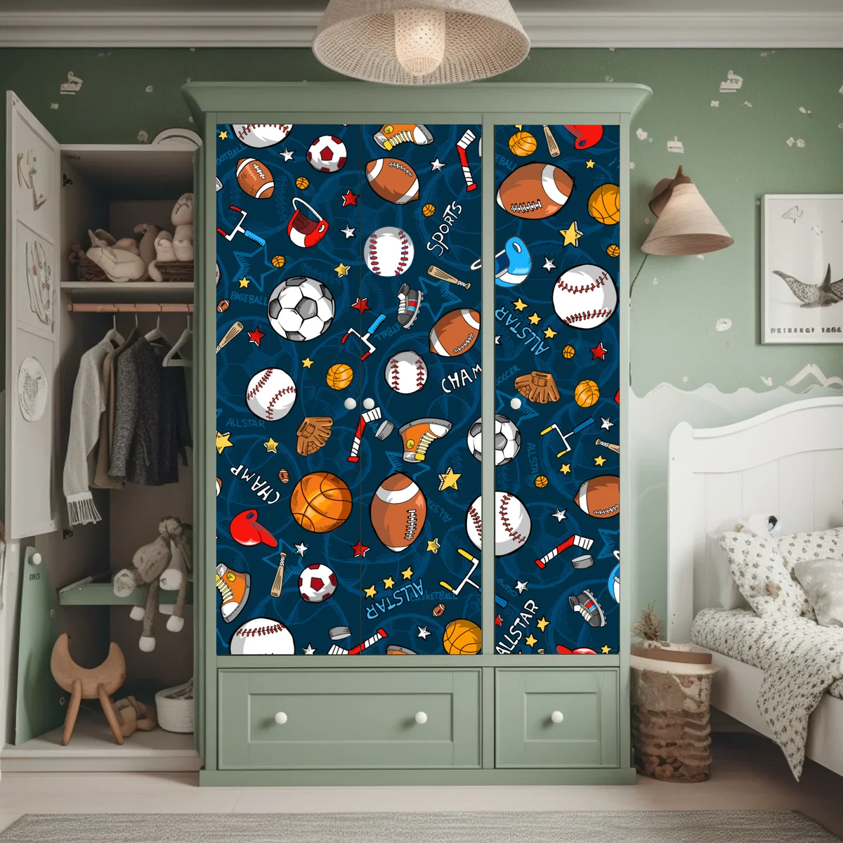 Schrankaufkleber verspieltes sportmuster auf dunkelblauem hintergrund Schrankaufkleber verspieltes sportmuster auf dunkelblauem hintergrund