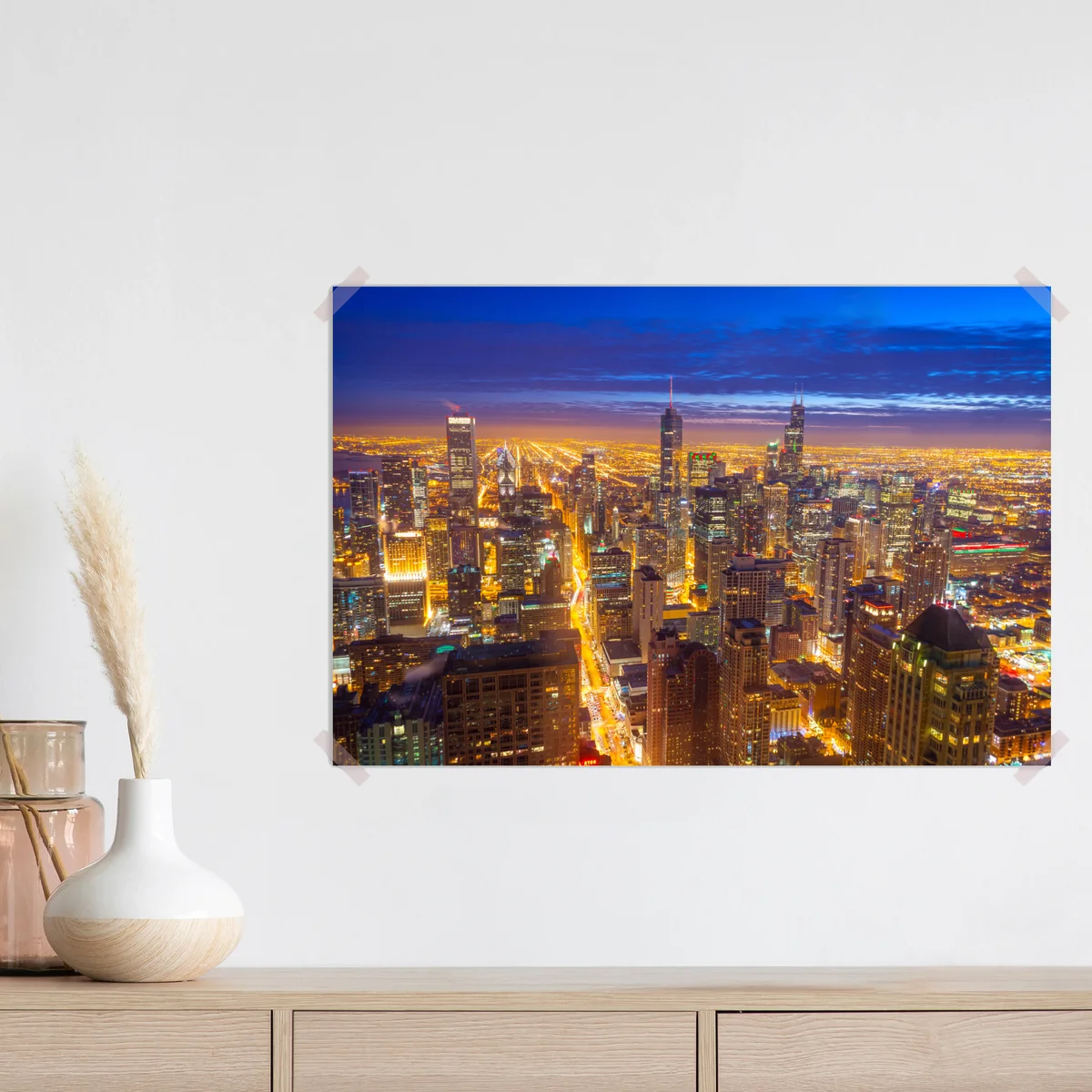 Poster Chicago nächtliche skyline panorama Poster Chicago nächtliche skyline panorama