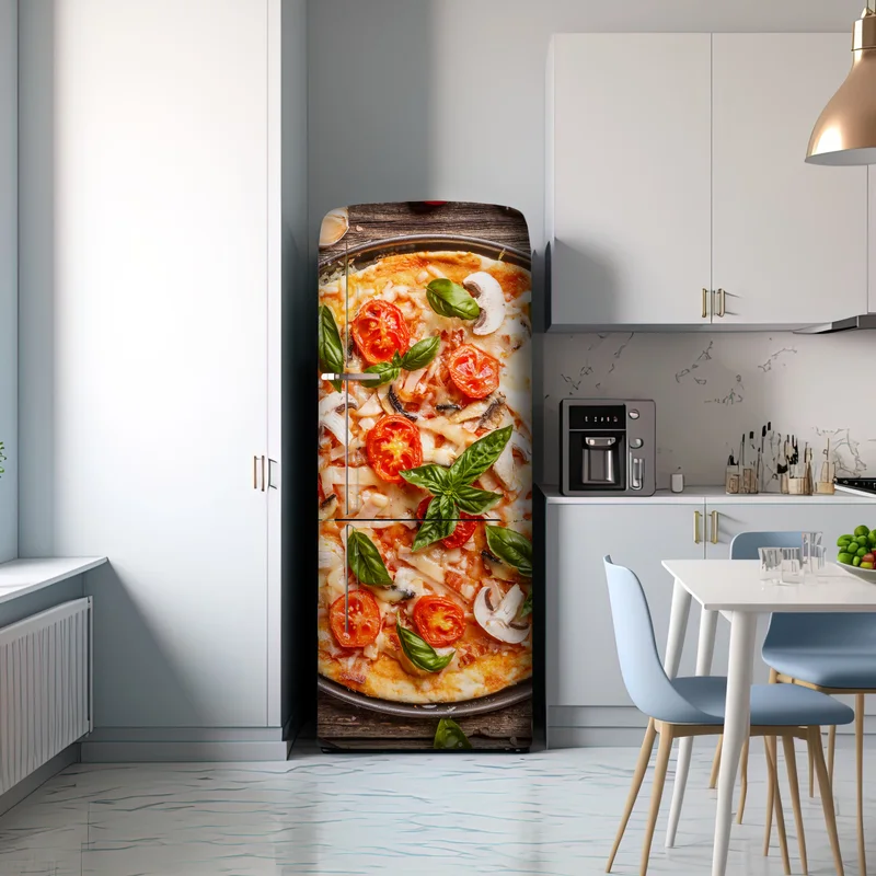 Kühlschrankaufkleber frische pizza mit basilikum und cherrytomaten