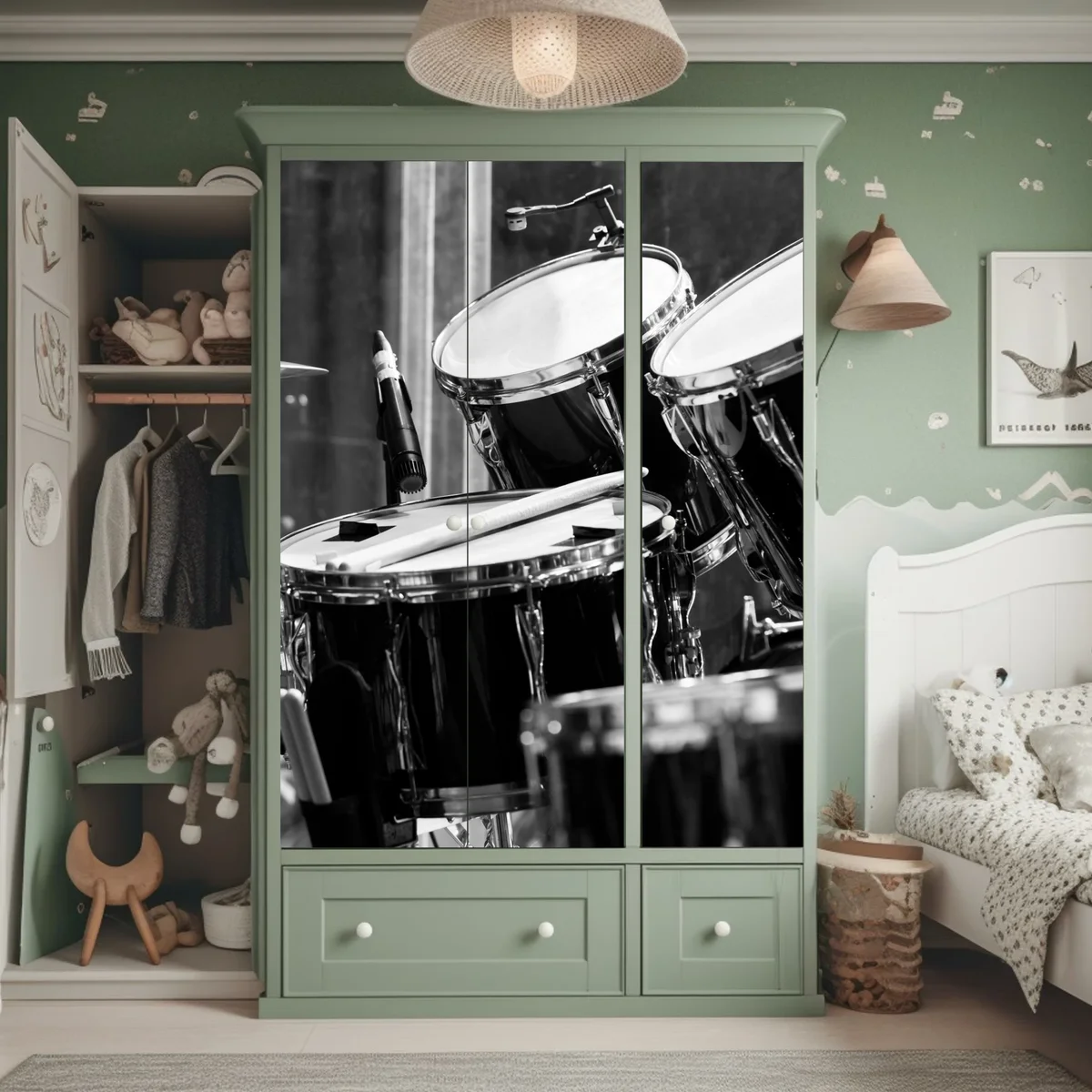 Schrankaufkleber schwarzweißes schlagzeug nahaufnahme Schrankaufkleber schwarzweißes schlagzeug nahaufnahme