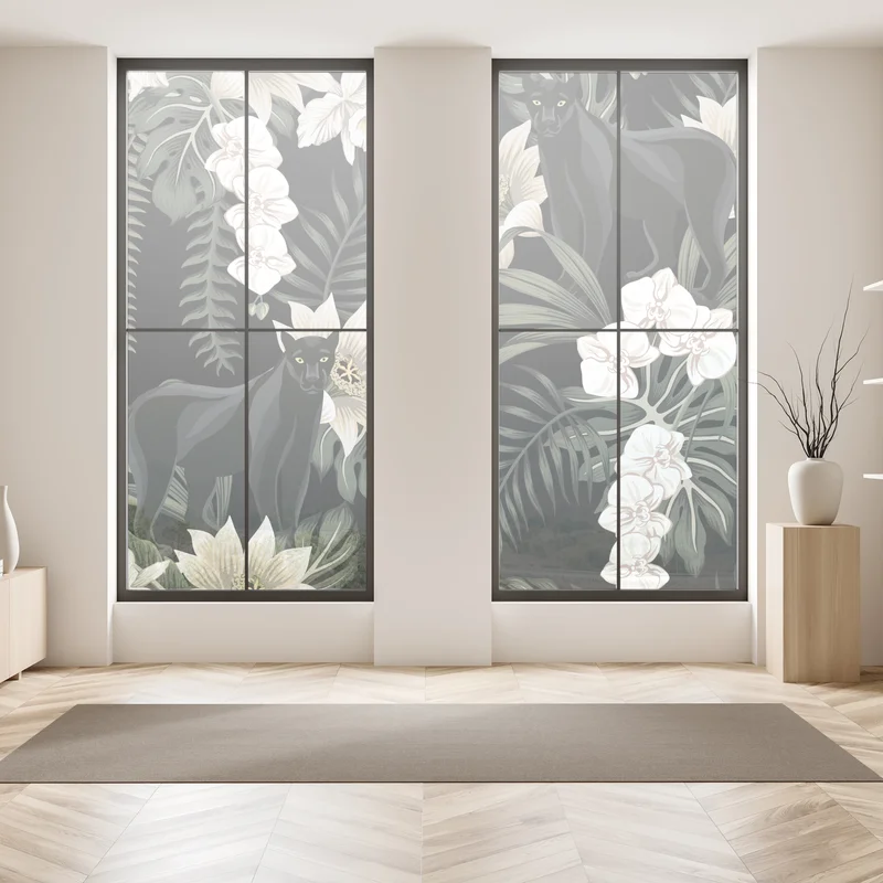 Fensteraufkleber botanisches muster mit schwarzem panther