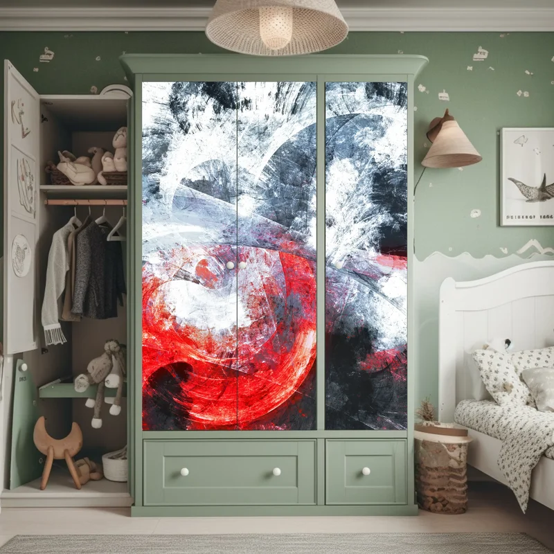 Schrankaufkleber dynamische rote und weiße abstrakte komposition