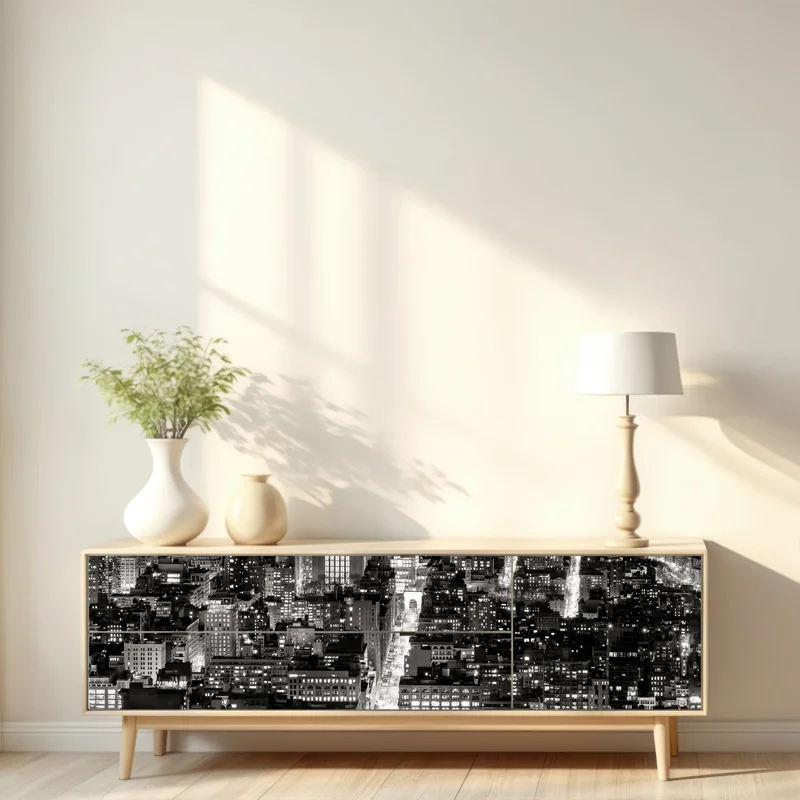 Repositionierbarer Aufkleber monochrome stadtansicht bei nacht Repositionierbarer Aufkleber monochrome stadtansicht bei nacht