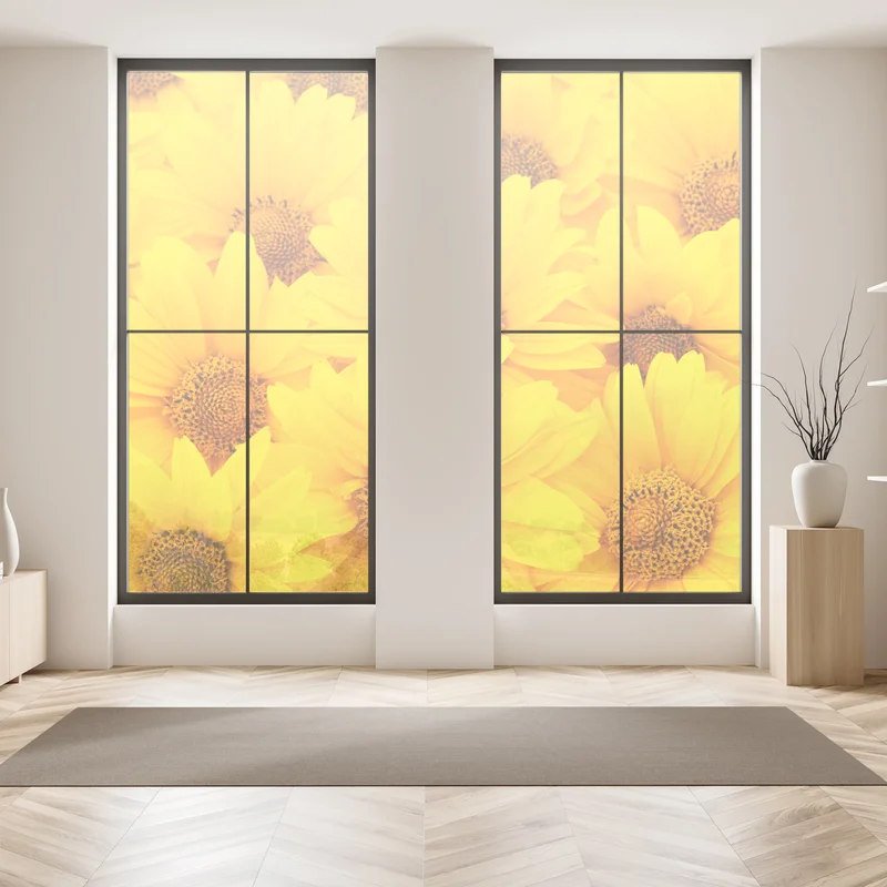 Fensteraufkleber leuchtende gelbe sonnenblumen in nahaufnahme