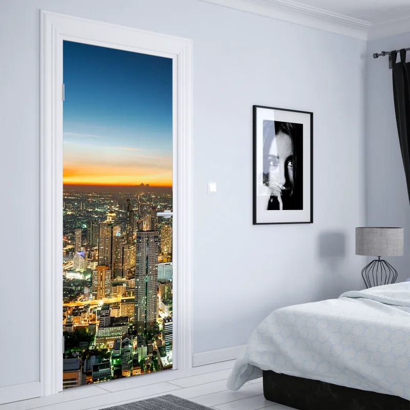 Türaufkleber panorama von Bangkok bei dämmerung