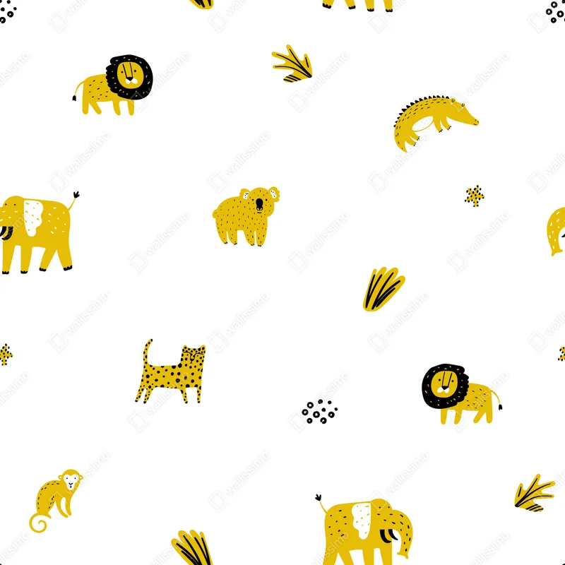 Fototapeta zabawny żółty wzór z dzikimi zwierzętami Fototapeta zabawny żółty wzór z dzikimi zwierzętami