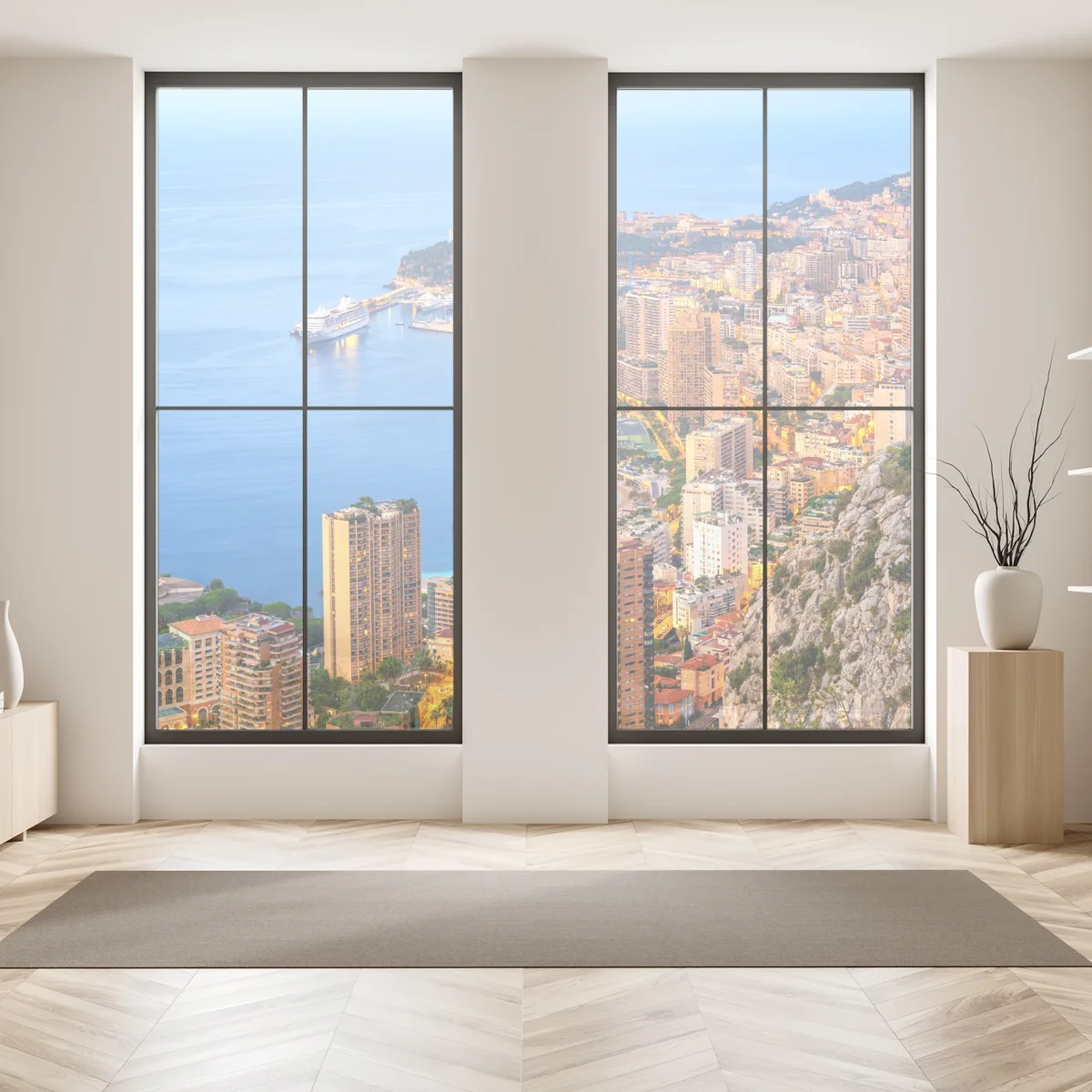 Fensteraufkleber Monaco küstenstadt panorama bei dämmerung Fensteraufkleber Monaco küstenstadt panorama bei dämmerung