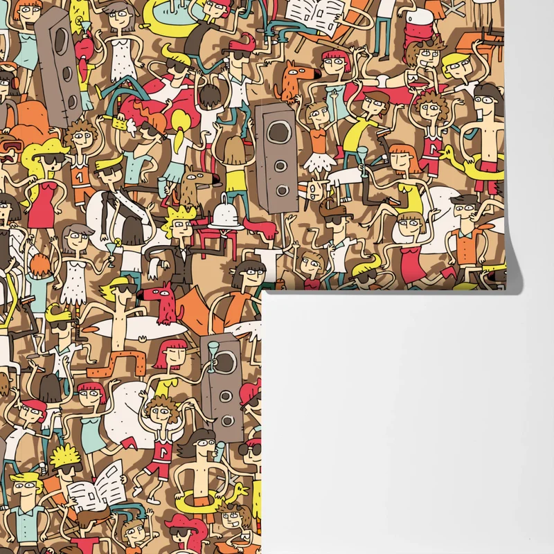 Fototapete verspieltes party-muster mit menschen Fototapete verspieltes party-muster mit menschen